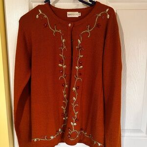 Women's Orange Sweater with Embroidered Details